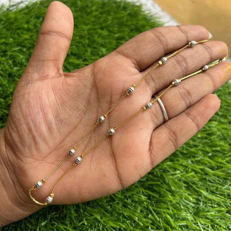 Trendy gold finish simple chain with white enamel balls