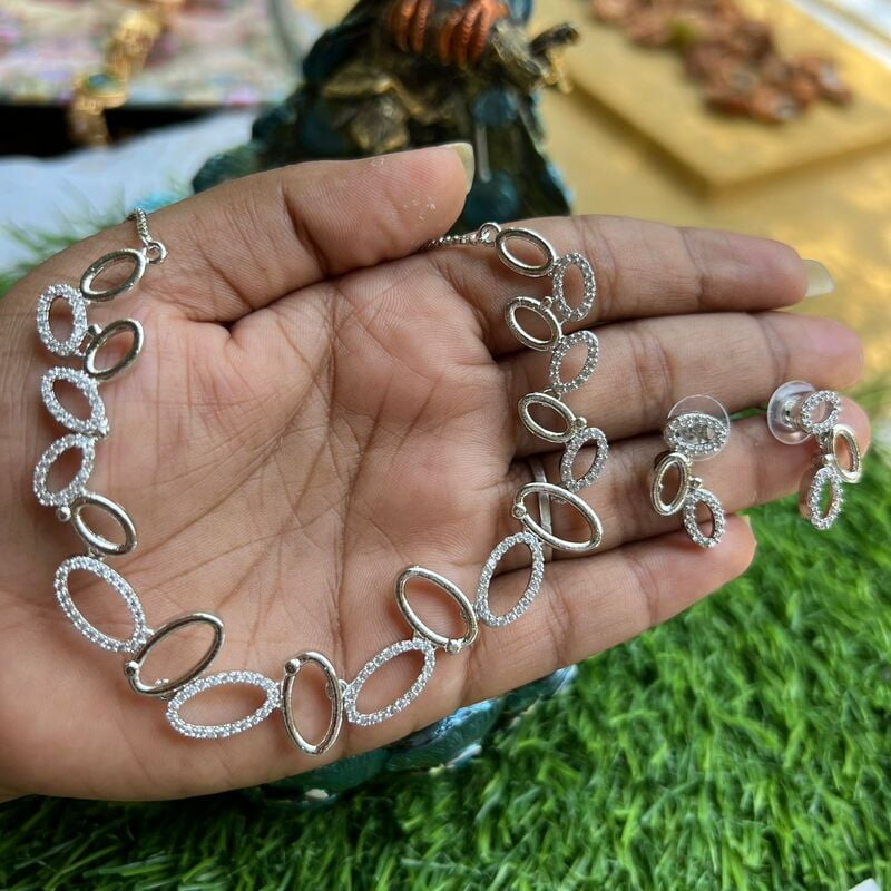 AD stone unique neckpiece in silver color