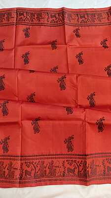 Orange figure motif pure mulberry silk Baluchari saree Orange figure motif pure mulberry silk Baluchari saree