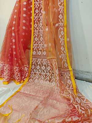 Orange yellow dual tone Reshm Jamdani