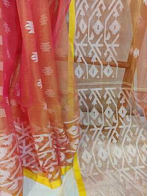 Orange yellow dual tone Reshm Jamdani