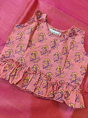 Co-ord set with unique hand block print pattern pink and yellow