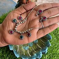 Silver finished chain with ruby stone pendant