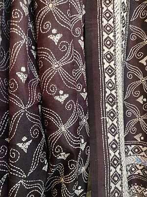 Mahogany color hand kantha pure Bangalore silk