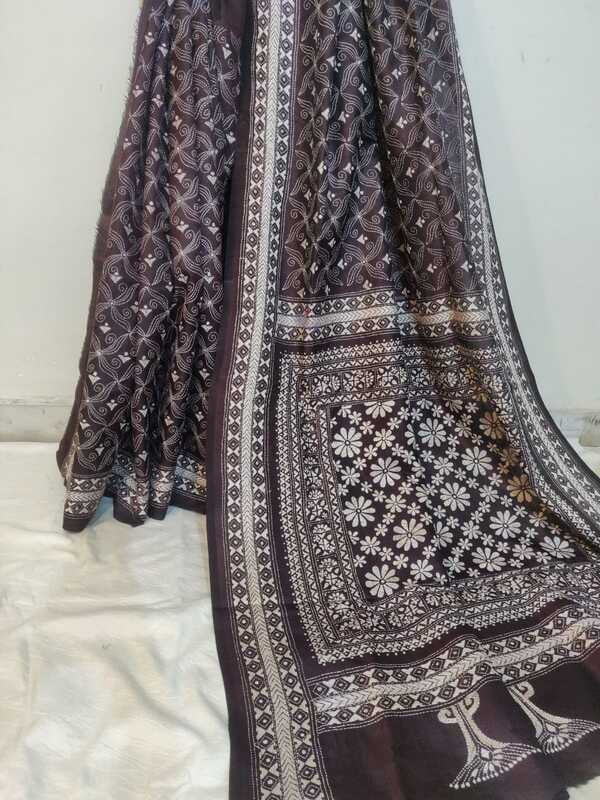 Mahogany color hand kantha pure Bangalore silk