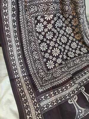 Mahogany color hand kantha pure Bangalore silk