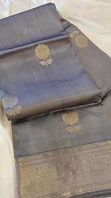 Grey color pure mulberry silk rise Swarnachari saree