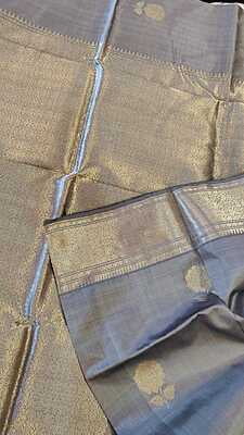 Grey color pure mulberry silk rise Swarnachari saree