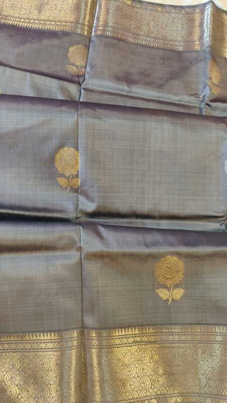 Grey color pure mulberry silk rise Swarnachari saree