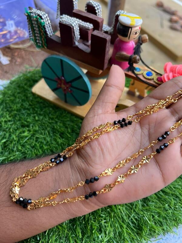 Two Layer micro gold chain with black balls