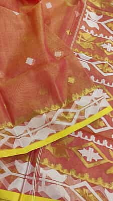 Orange Resham Jamdani inspired saree