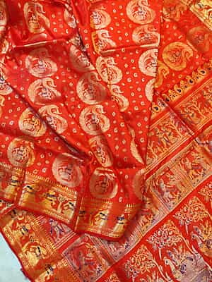 Orange color pure katan all over work swarnachari