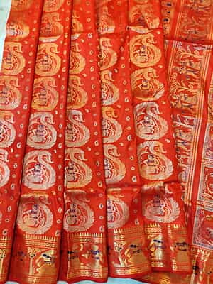 Orange color pure katan all over work swarnachari