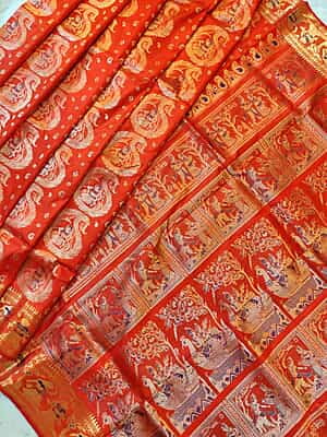 Orange color pure katan all over work swarnachari