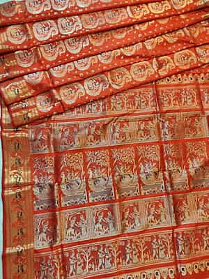 Orange color pure katan all over work swarnachari