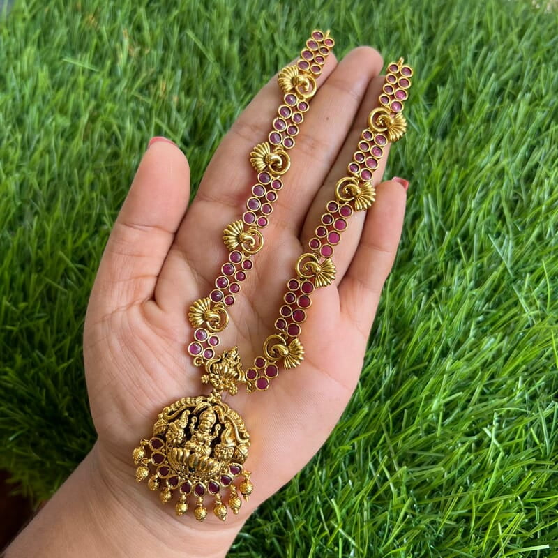 Antic Lakshmi pink ruby stone  Neckpiece with Earing