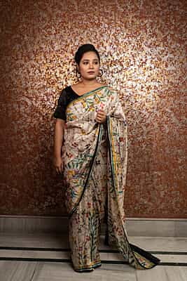 Hand batik on off white pure Mulberry silk with Multiple color from our Mystic radiance collection