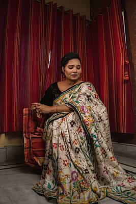 Hand batik on off white pure Mulberry silk with Multiple color from our Mystic radiance collection