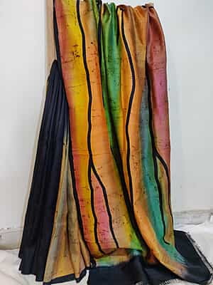 Black and flames hand batik on Mulberry silk saree from Mystic radiance collection