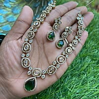 Victorian Neckpiece with Ruby pendant paired with Earing