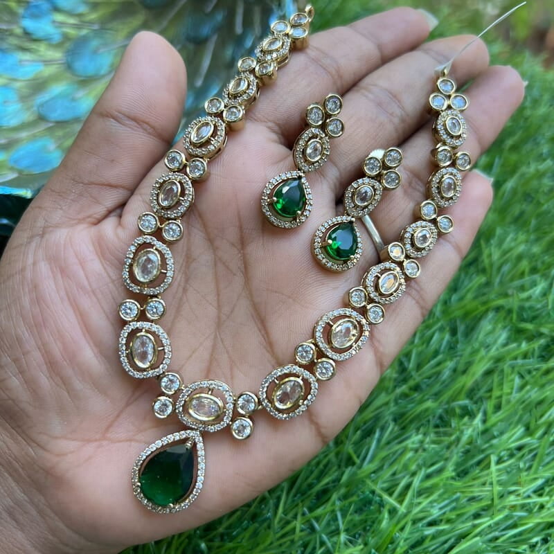 Victorian Neckpiece with Ruby pendant paired with Earing