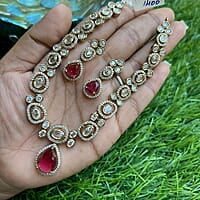 Victorian Neckpiece with Ruby pendant paired with Earing