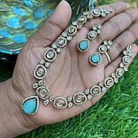 Victorian Neckpiece with Ruby pendant paired with Earing