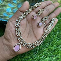 Victorian Neckpiece with Ruby pendant paired with Earing