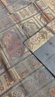 Grey color golani buta mulberry silk revival swarnachari Grey color golani buta mulberry silk revival swarnachari