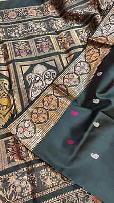 Pertrol green multiple color golani buta work Mulberry silk revival swarnachari