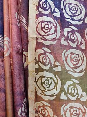 Pink Rose and purple hand batik Mulberry silk saree