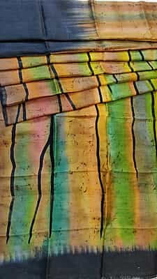 Black and flames hand batik on Mulberry silk saree from Mystic radiance collection