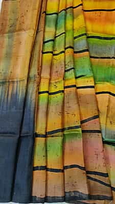 Black and flames hand batik on Mulberry silk saree from Mystic radiance collection