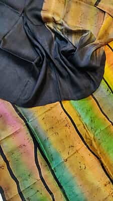 Black and flames hand batik on Mulberry silk saree from Mystic radiance collection