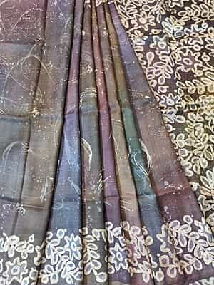 Shades of Purple and violet hand batik Mulberry silk saree