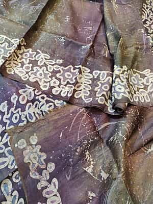 Shades of Purple and violet hand batik Mulberry silk saree