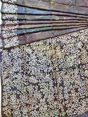 Shades of Purple and violet hand batik Mulberry silk saree