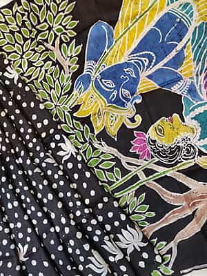 Black hand painted hand batik work on Mulberry silk