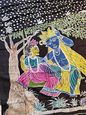 Black hand painted hand batik work on Mulberry silk