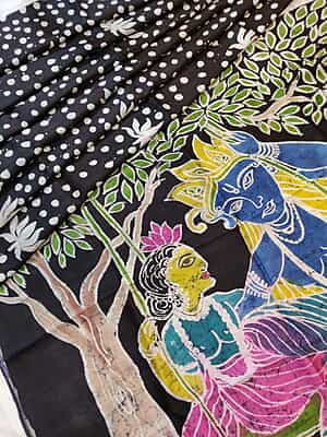 Black hand painted hand batik work on Mulberry silk