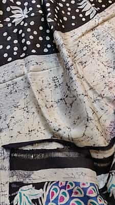 Black hand painted hand batik work on Mulberry silk