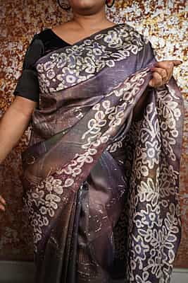 Shades of Purple and violet hand batik Mulberry silk saree