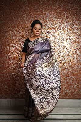 Shades of Purple and violet hand batik Mulberry silk saree