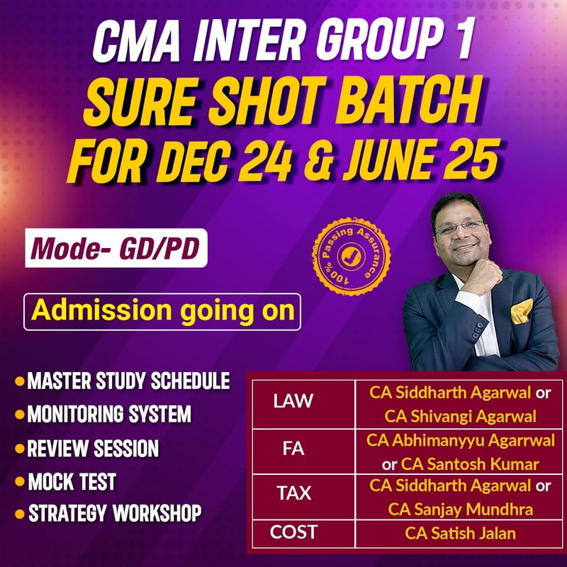 CMA Inter Group 1 Sure Shot Batch For Dec 24 - By SJC Institute CMA Inter Group 1 Sure Shot Batch For Dec 24 - By SJC Institute