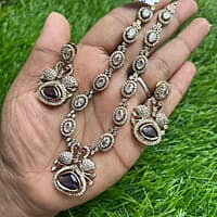 Beautiful Victorian Neckpiece with Ruby pendant paired with Earing