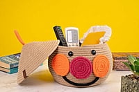 Round Cotton Storage Basket with Lid | Eco-Friendly, Stylish Storage Solution for Home and Office || Natural Cotton, Durable and Versatile