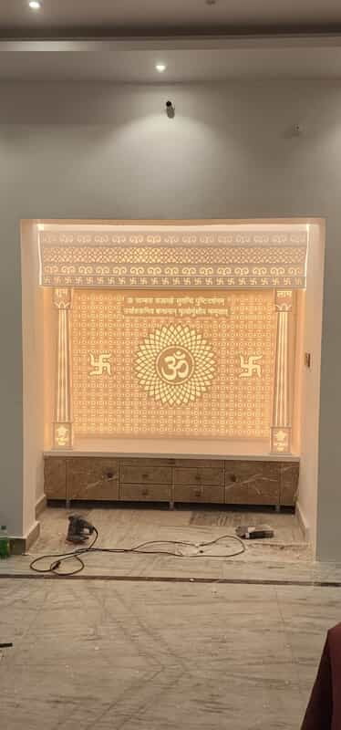 Radiant Harmony Full Corian Mandir with Backlight