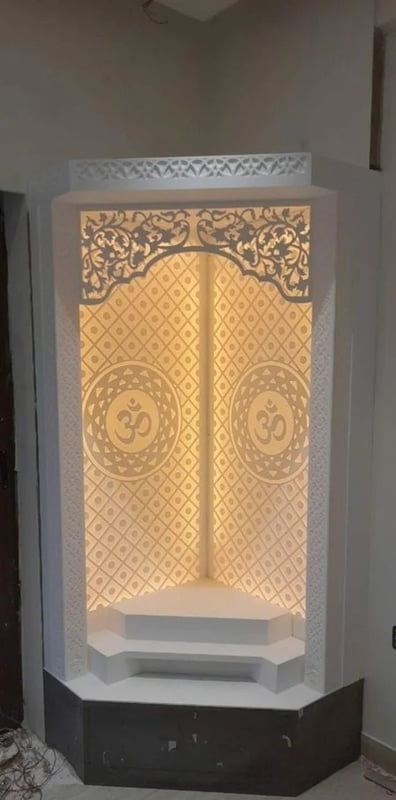 Celestial Corner Full Corian Mandir with Backlight