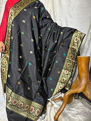 Revival Baluchari duptta on black with multiple buta