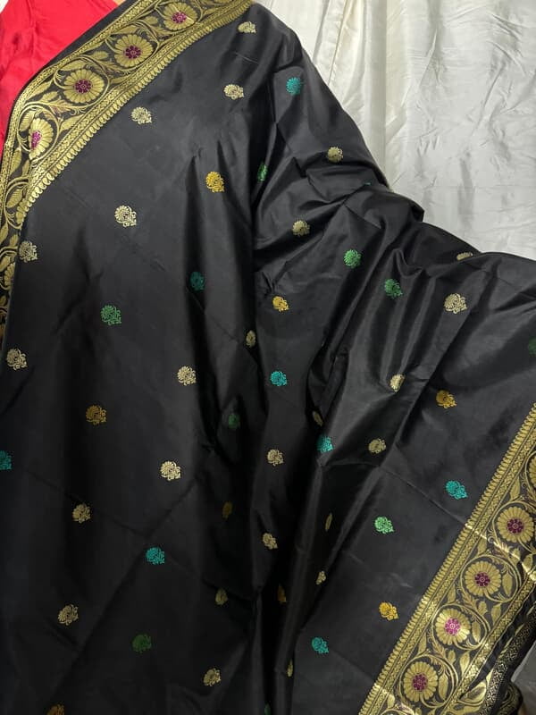 Revival Baluchari duptta on black with multiple buta